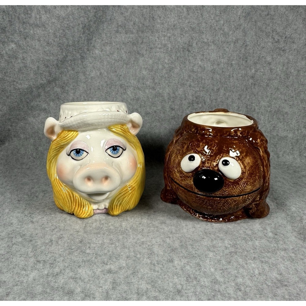 Vintage Muppets ROWLF & Miss Piggy 3D Ceramic Mug Cup Sigma Tastesetter Henson